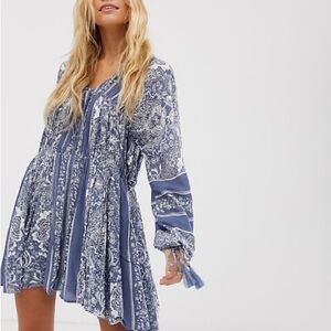 En Crème Blue Paisley Print Women's Swing Dress
